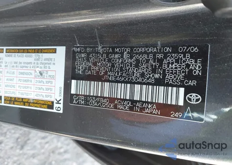 2007 Toyota Camry Le z USA, uszkodzony, nr VIN JTNBE46KX73040648